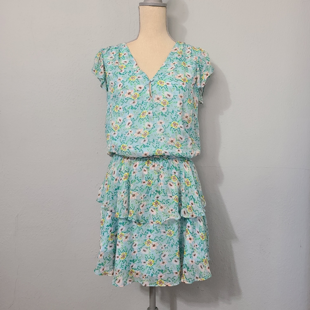Yumi Kim Chelsea Mini Dress Blue Floral Ruffled Spring Summer Sundress Small‎